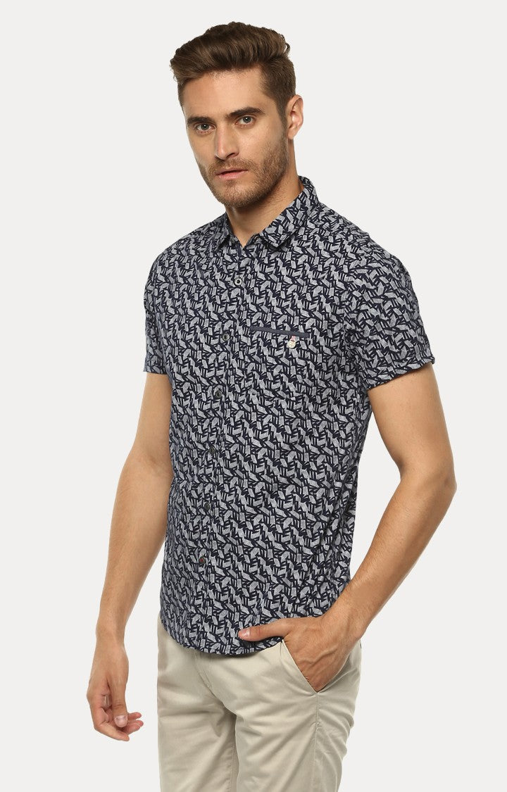 Spykar Men'S Blue Cotton Printed Casual Shirts