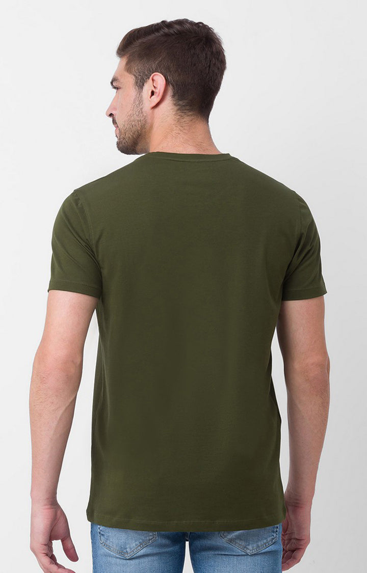 Spykar Rifle Green Cotton Half Sleeve Printed Casual T-Shirt For Men