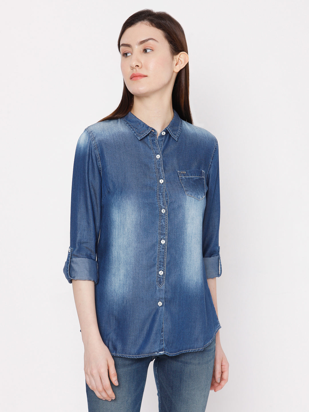 Spykar Denim Blue Shirt For Women