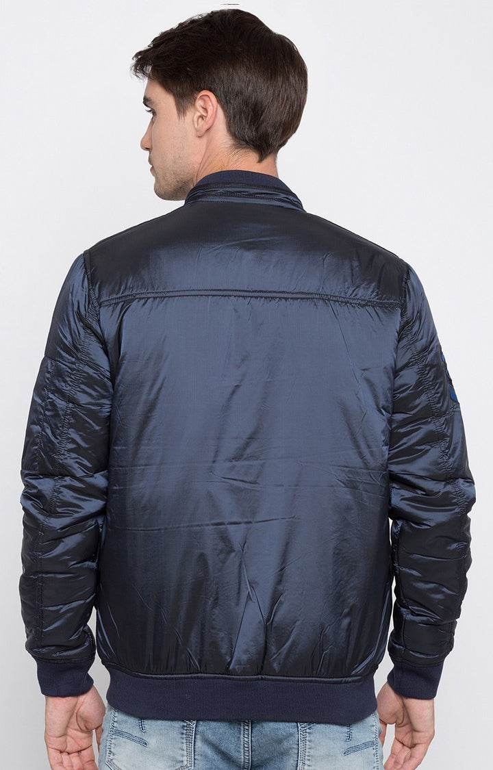 Spykar Men Navy Solid Regular Fit Bomber Jacket