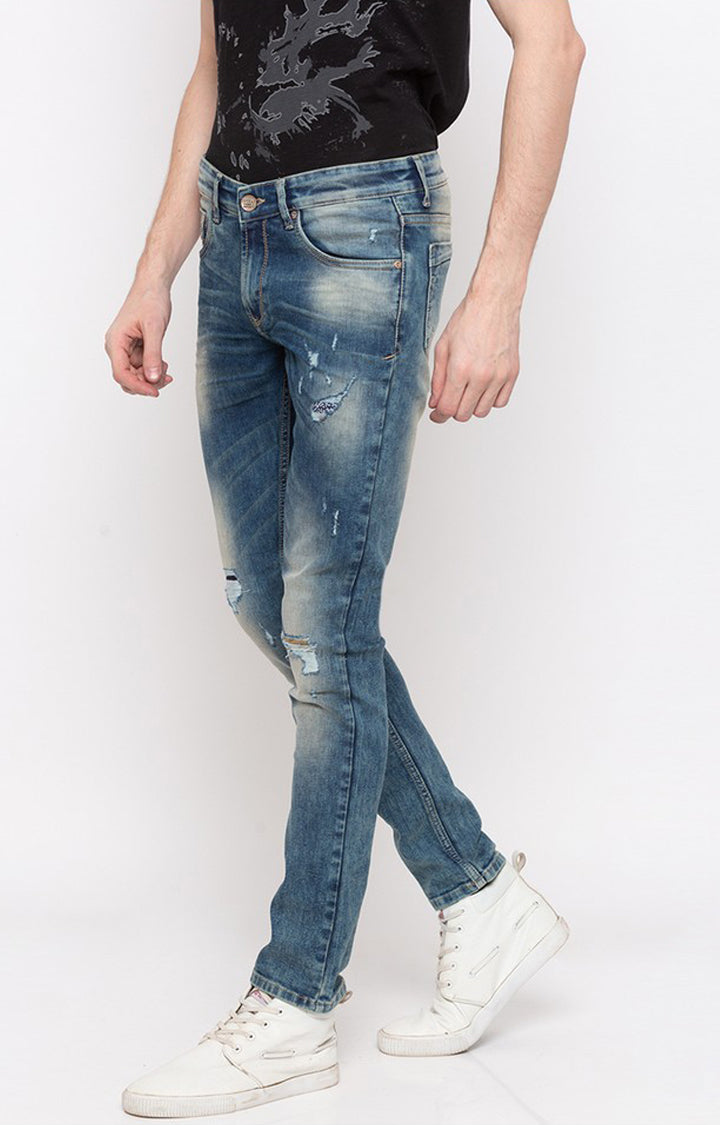 Spykar Blue Cotton Slim Fit Jeans For Men