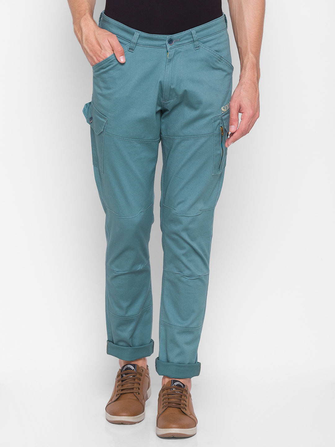 Spykar Men Green Cotton Slim Fit Casual Trouser