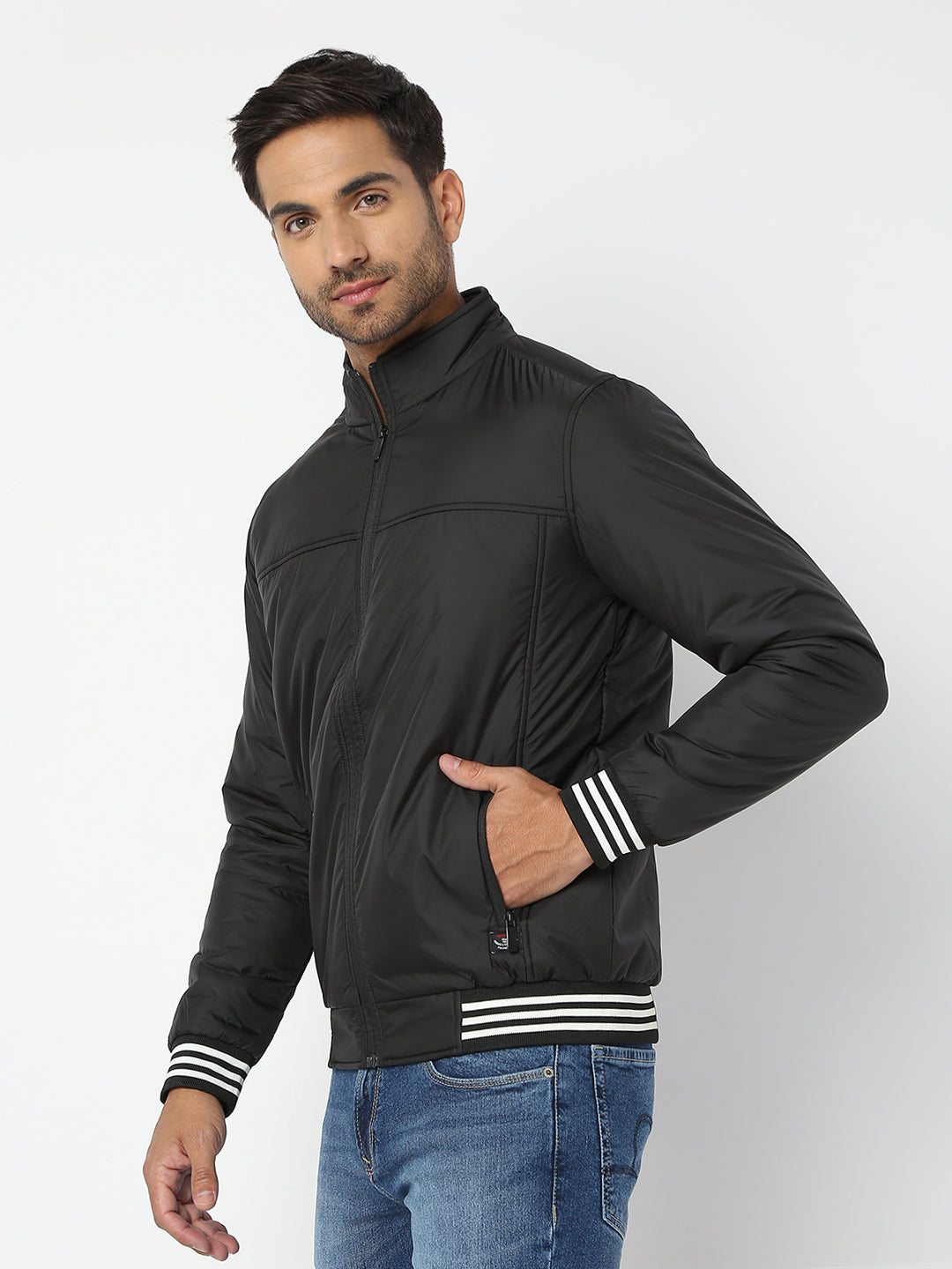 Spykar Men Black Nylon Regular Fit Jacket