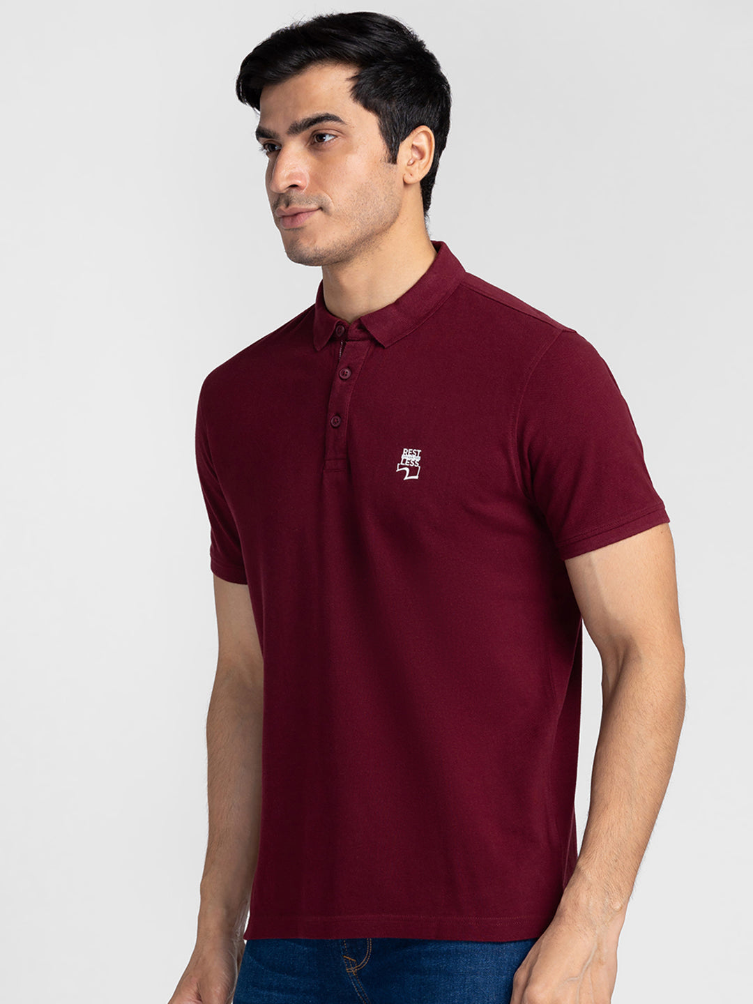 Spykar Men Wine Cotton Slim Fit Polo Printed T-Shirt