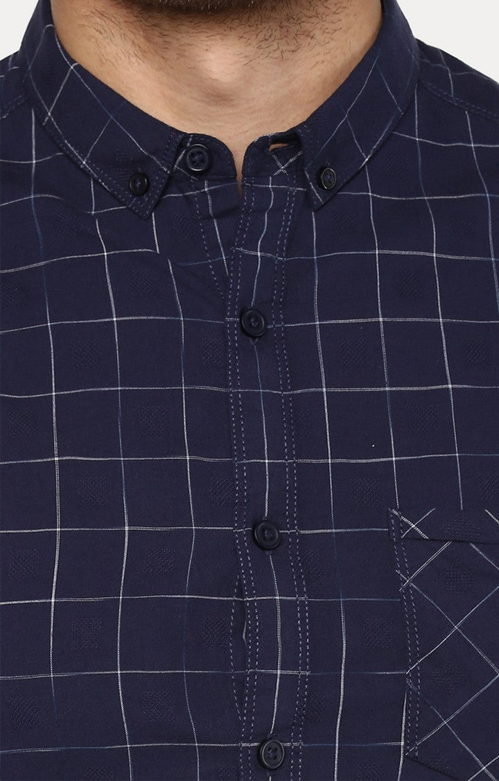 Spykar Men'S Blue Cotton Checked Casual Shirts