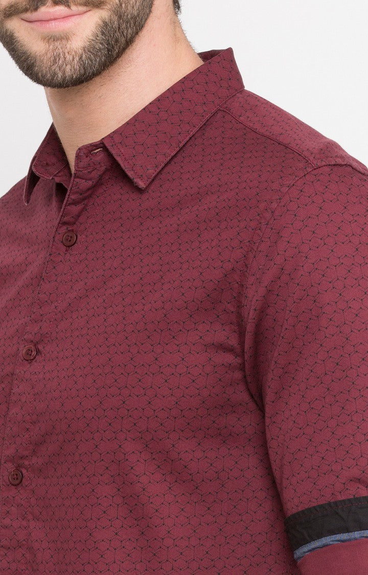 Spykar Men'S Red Satin Printed Casual Shirts