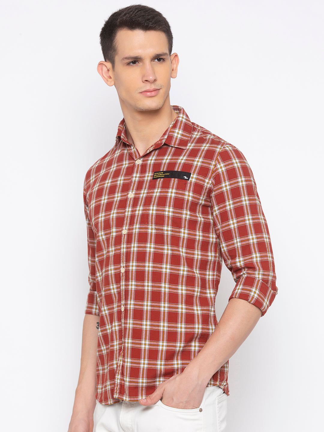 Spykar Men Brick Red Cotton Slim Fit Shirt