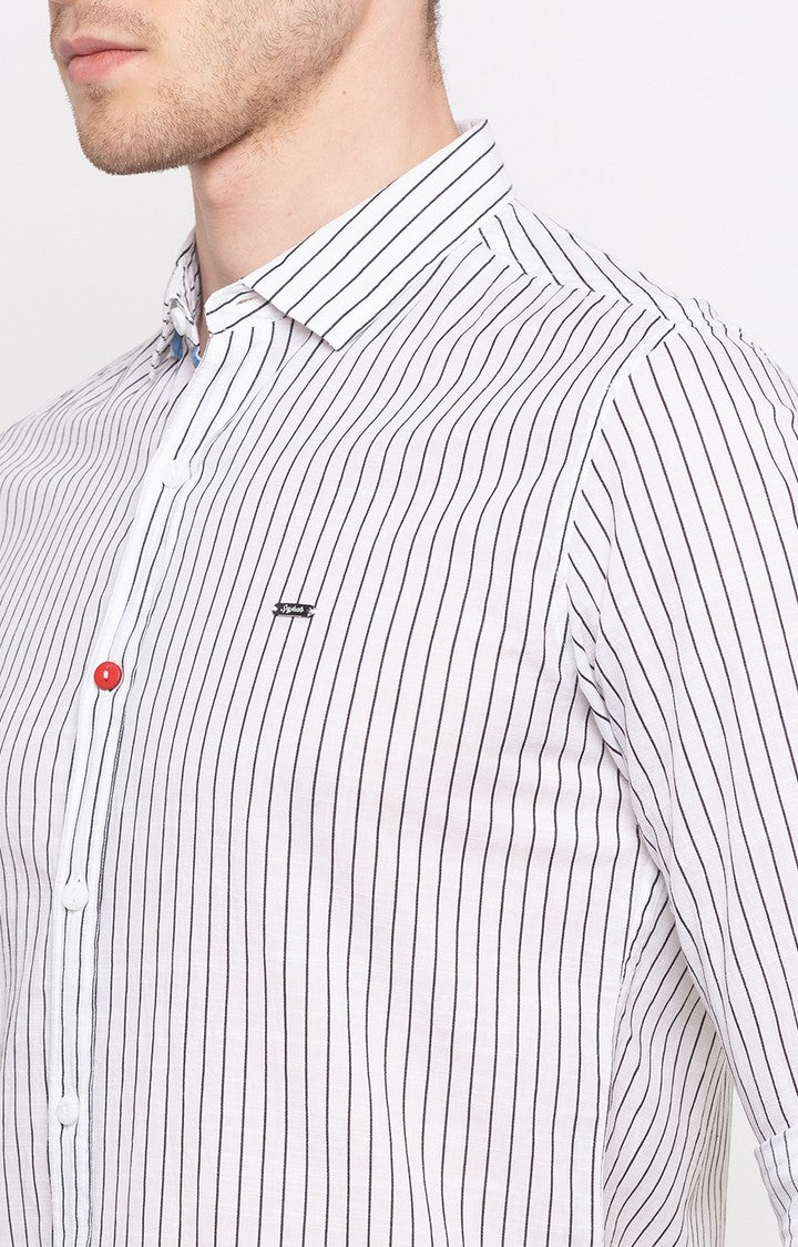 Spykar Men'S White Cotton Striped Casual Shirts