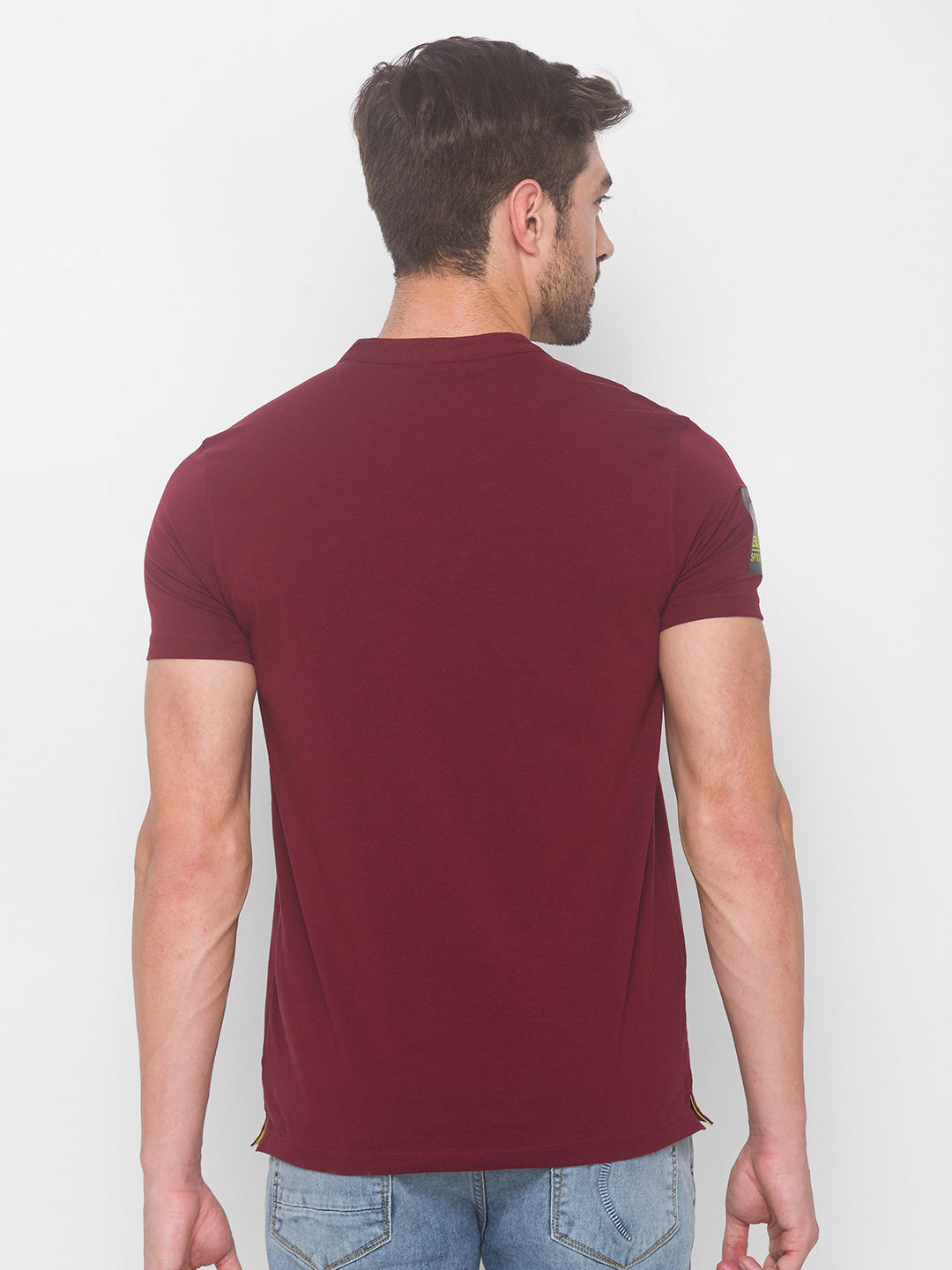 Spykar Men Red Cotton Slim Fit Round Neck T-Shirt