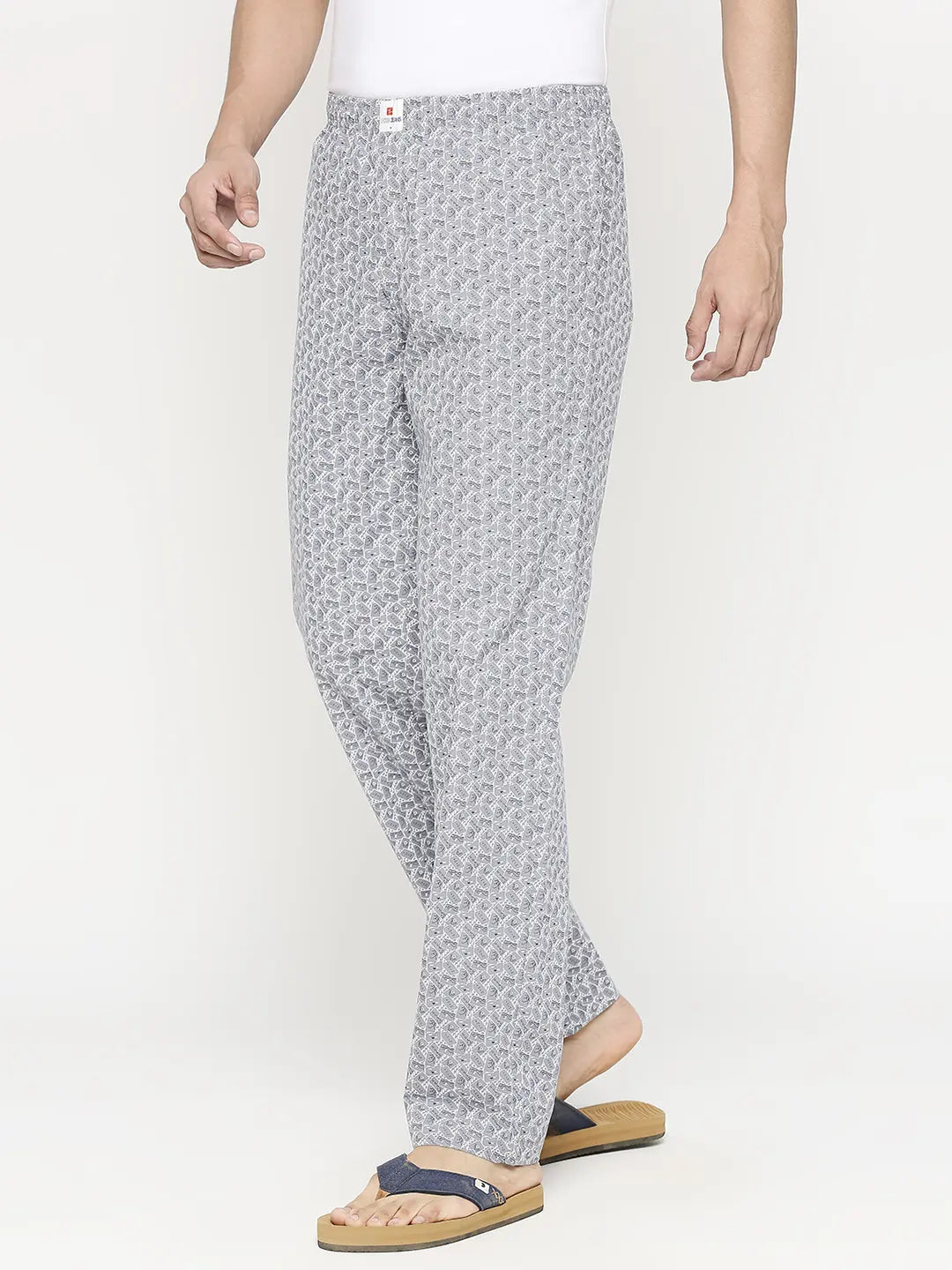 Men Premium Grey & White Cotton Regular Fit Pyjama - UnderJeans by Spykar