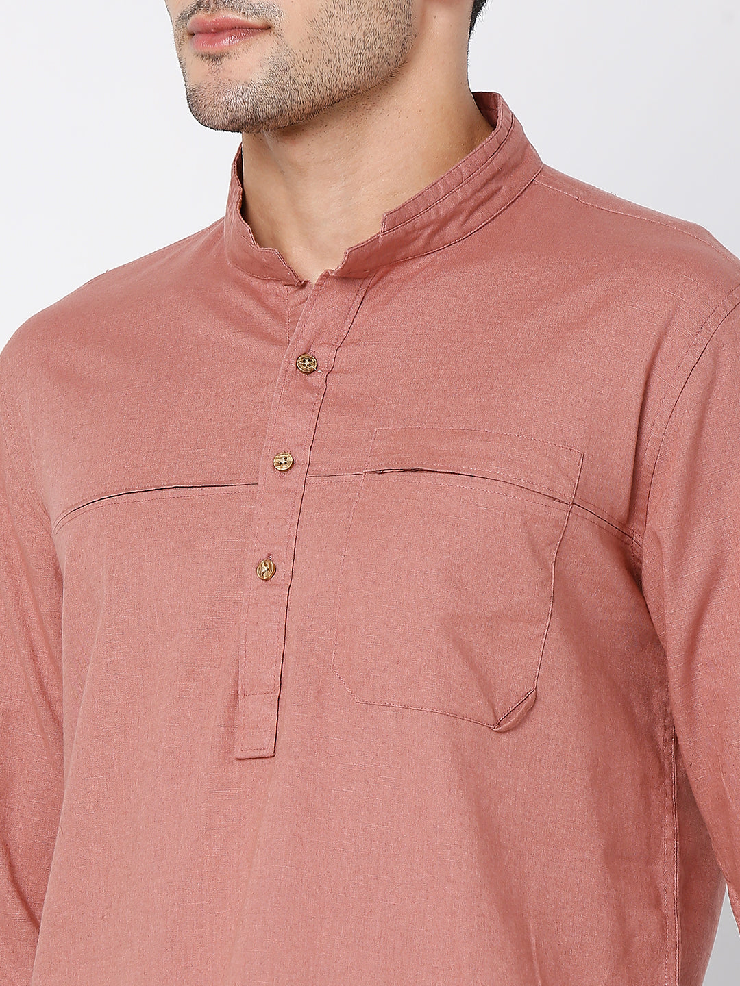 Spykar Men Onion Cotton Linen Full Sleeve Plain Kurta