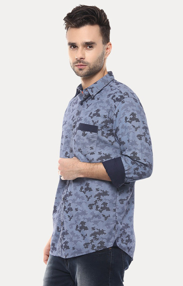 Spykar Men'S Blue Cotton Printed Casual Shirts