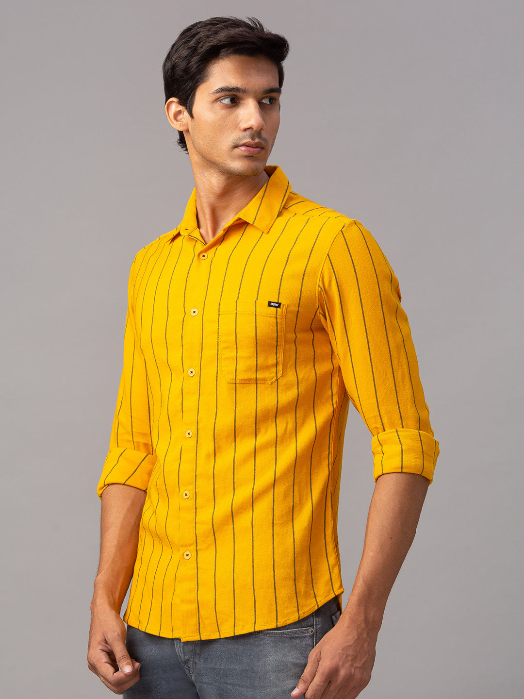 Spykar Men Yellow Cotton Slim Fit Shirt