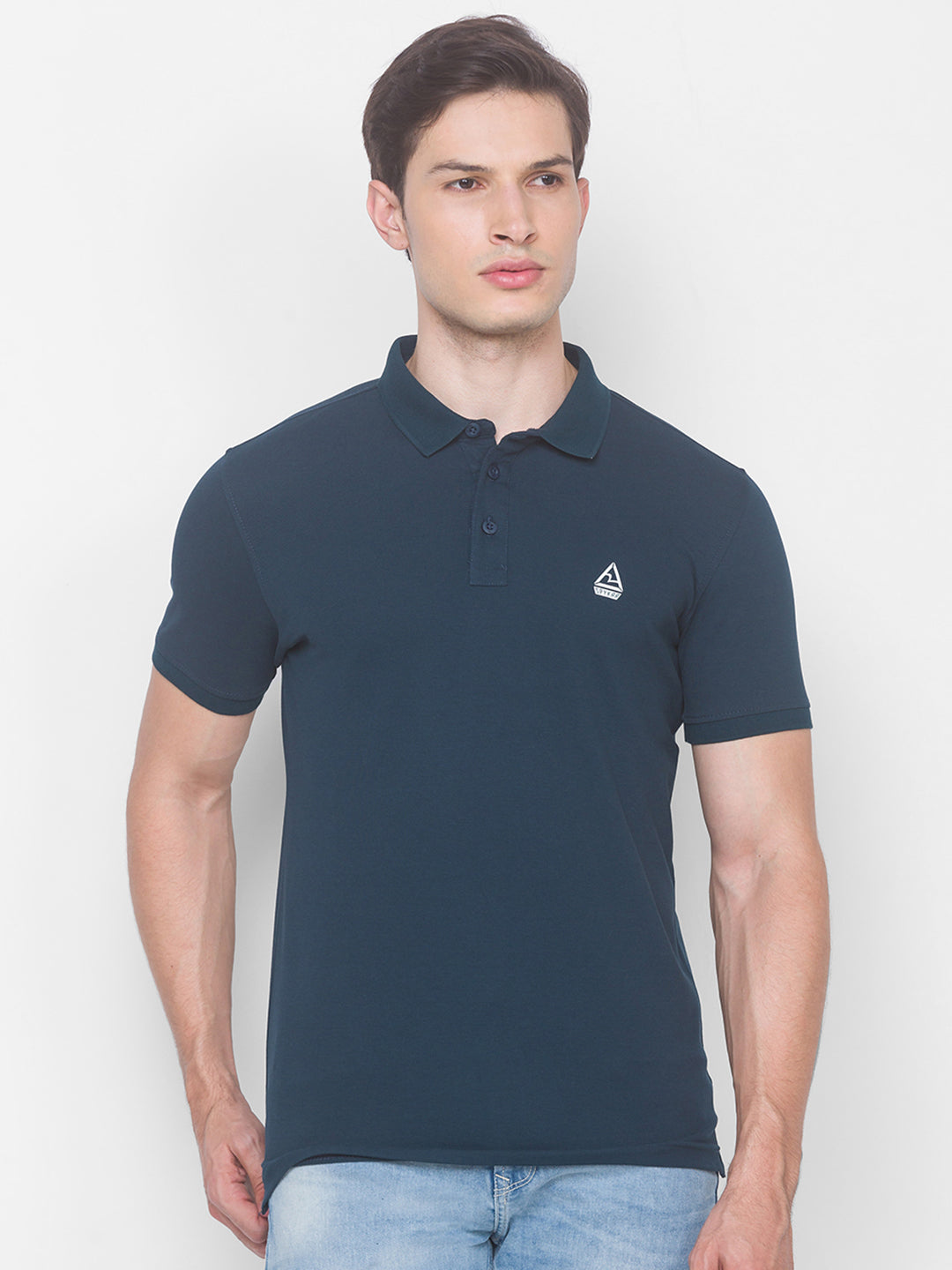 Spykar Men Blue Cotton Slim Fit Polo T-Shirt