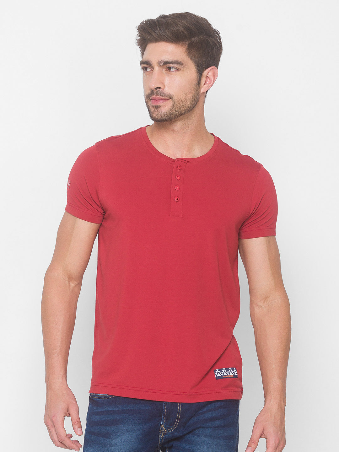 Buy Spykar Men Red Cotton Blend Slim Fit M and arin T-Shirt Online