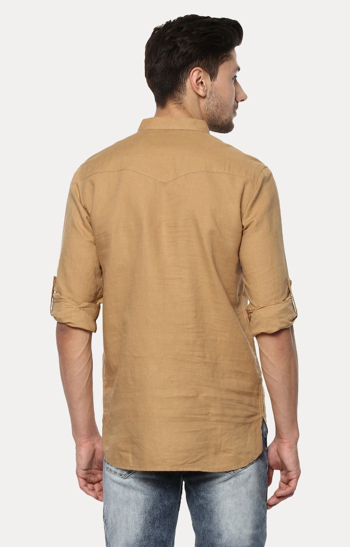 Spykar Men'S Brown Cotton Solid Casual Shirts