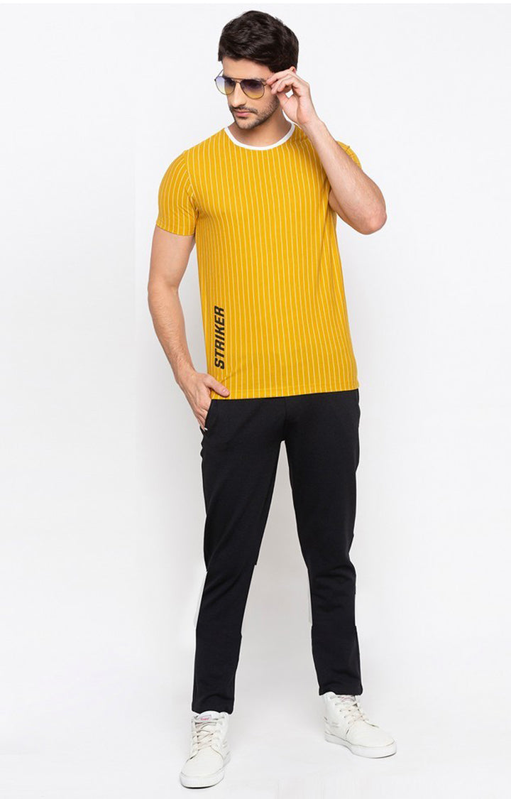 Spykar Yellow Cotton Slim Fit T-Shirt For Men