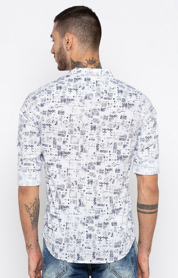 Spykar Men'S White Cotton Printed Casual Shirts