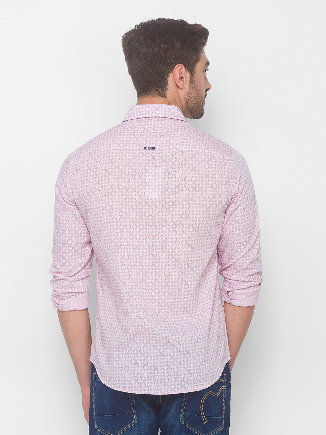 Spykar Men Light Pink Cotton Shirts (Regular)