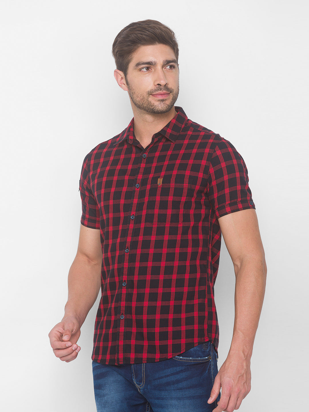 Spykar Men Red Cotton Shirts (Slim)