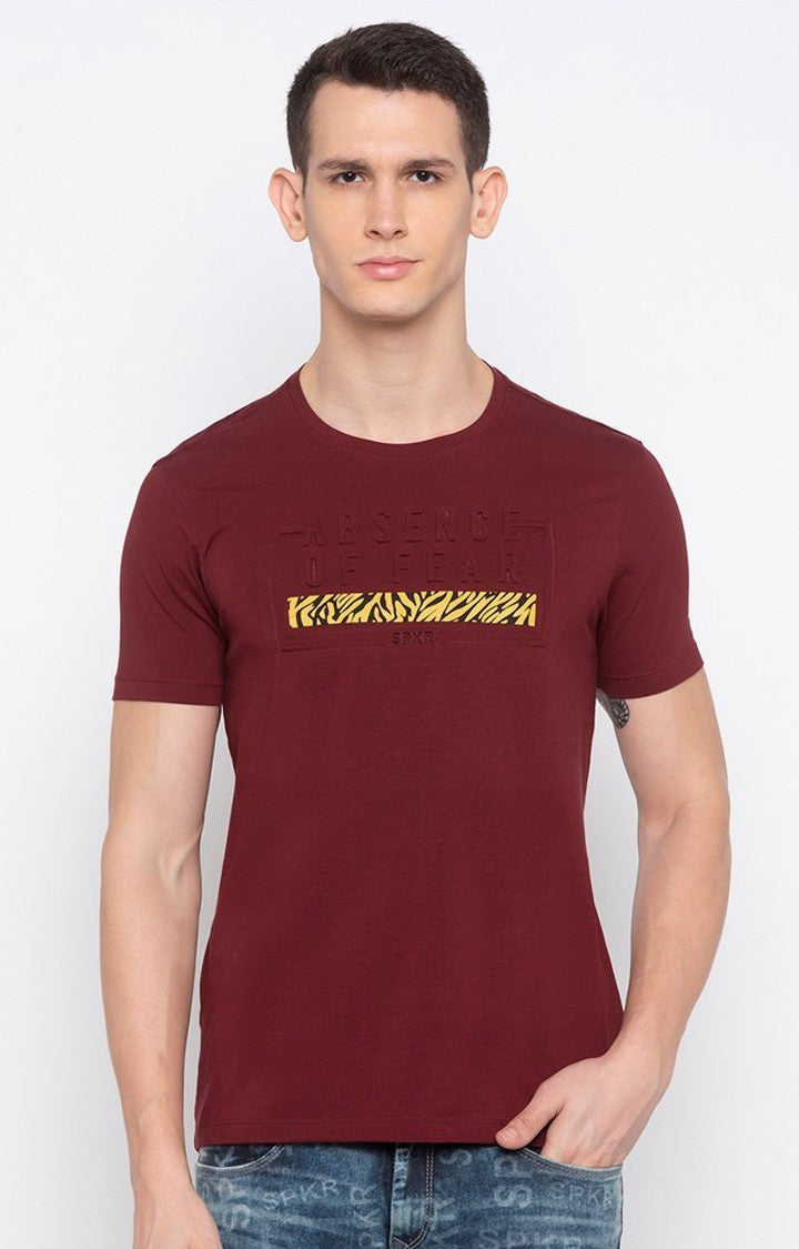 Spykar Men Maroon Printed T-Shirt