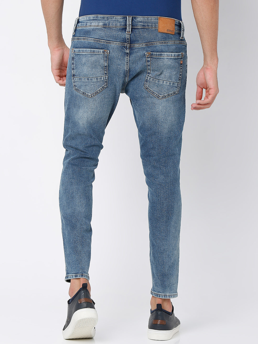 Spykar Mid Blue Cotton Slim Fit Tapered Length Jeans For Men (Kano)