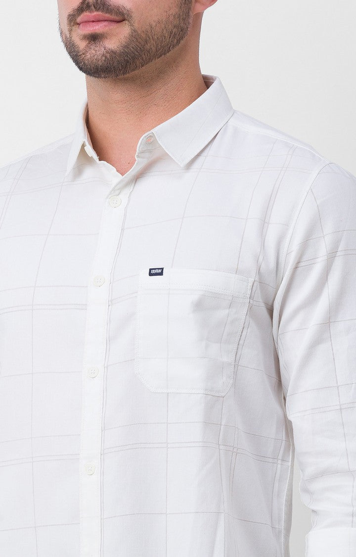 Spykar White Cotton Full Sleeve Plain Shirt For Men