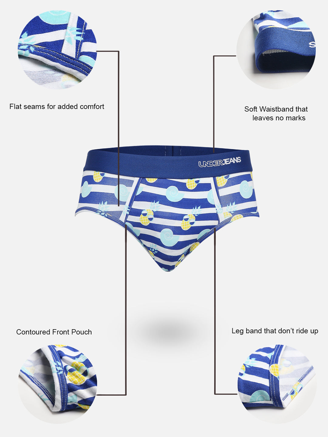 Underjeans By Spykar Men Premium Blue Cotton Blend Regular Fit Brief