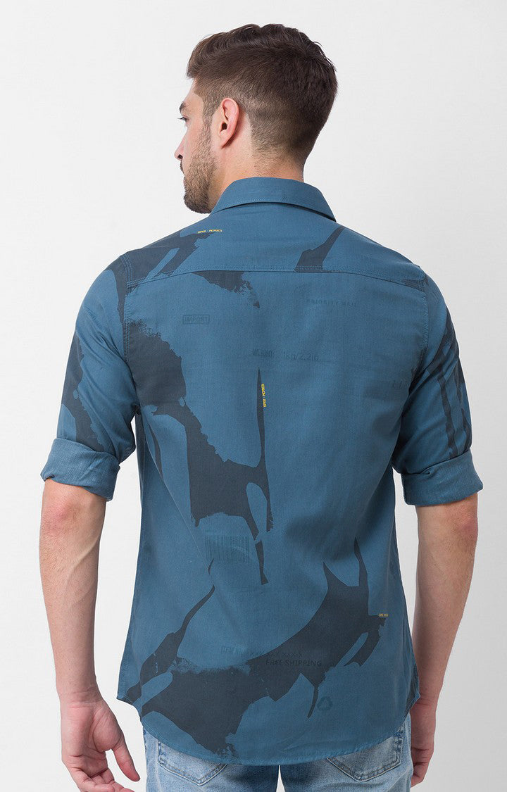 Spykar Sulphur Grey Cotton Full Sleeve Printed Shirt For Men