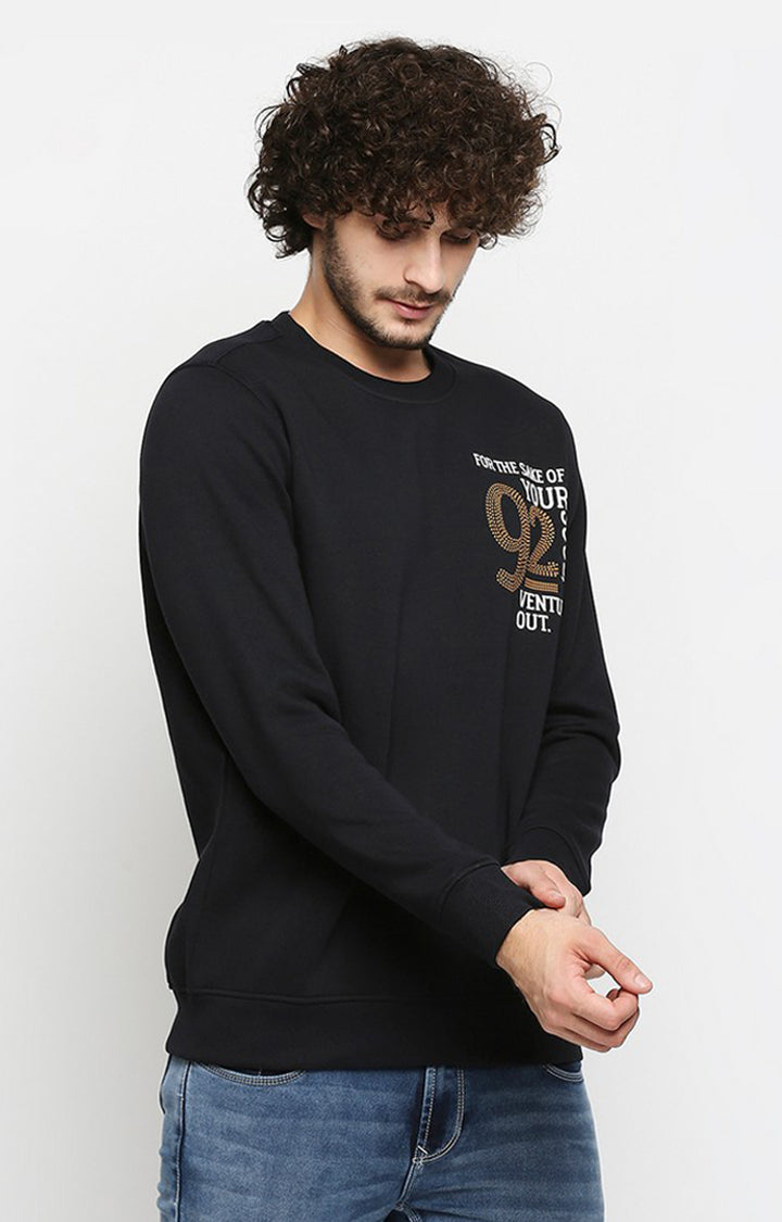 Spykar Men Navy Cotton Regular Fit Sweatshirt