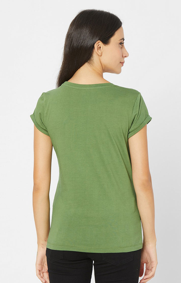 Spykar Women Green Cotton Slim Fit Round Neck Crop T-Shirts