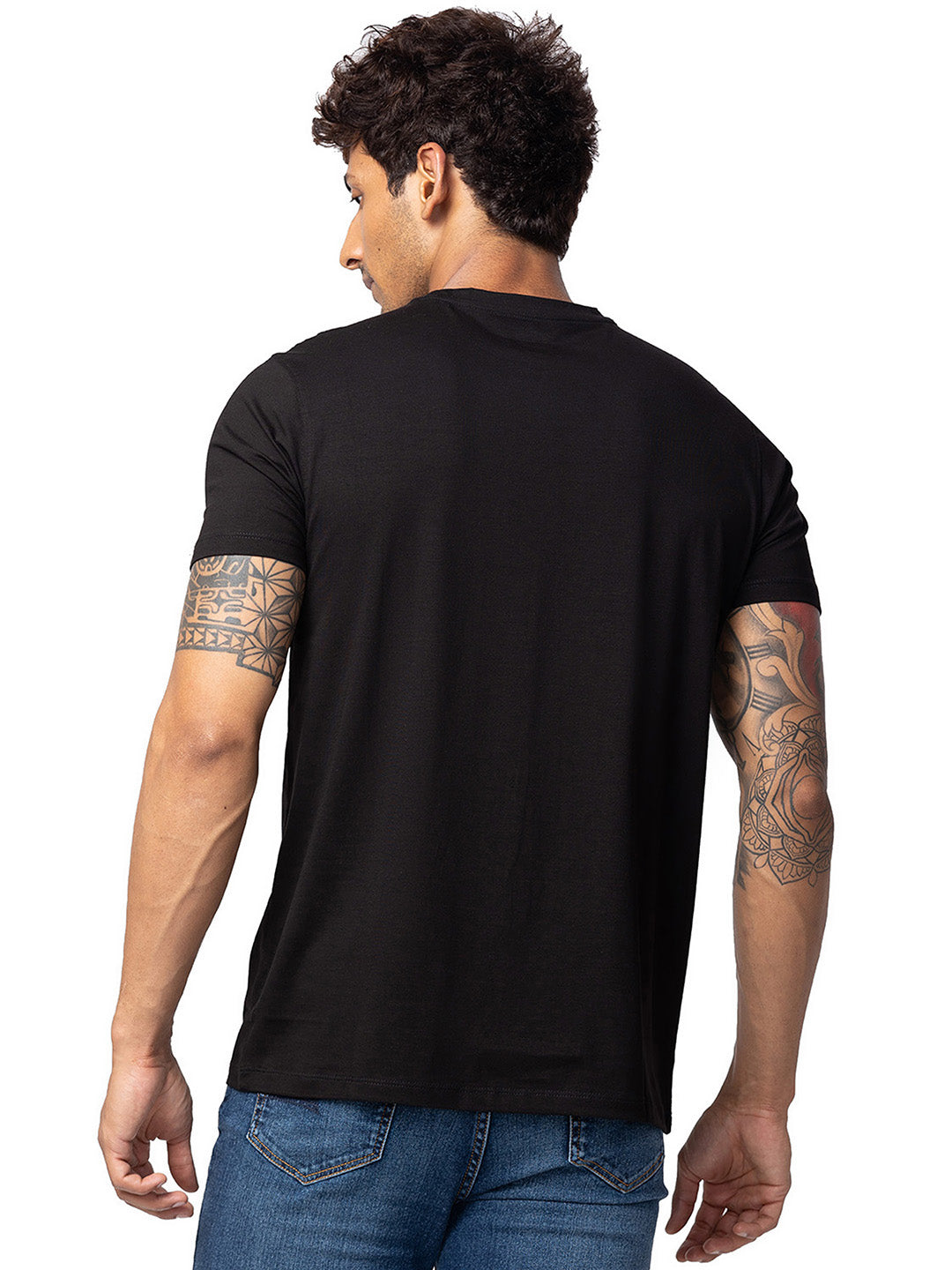 Spykar Men Black Cotton Regular Fit Half Sleeve Printed T-Shirt