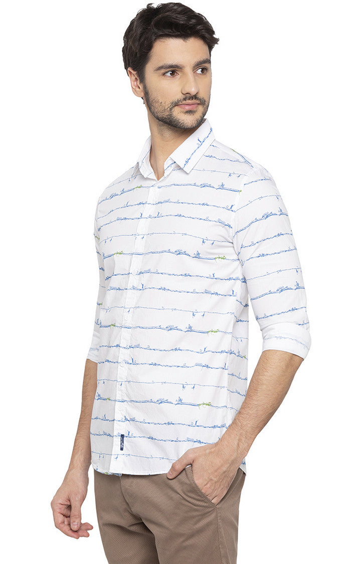 Spykar White Cotton Slim Fit Shirts For Men