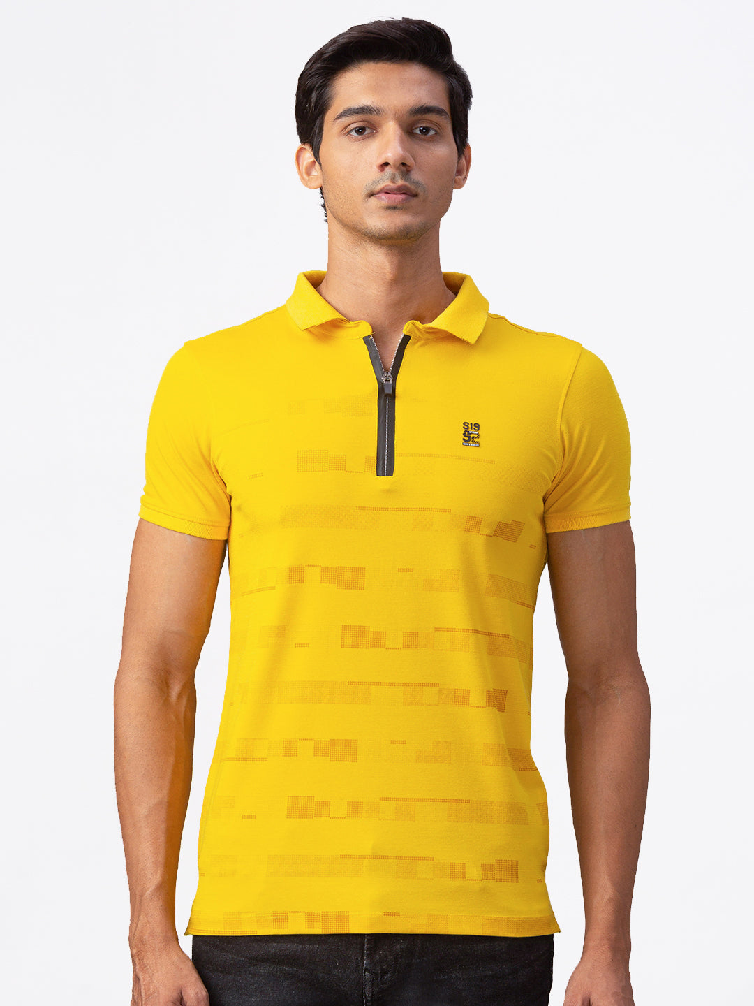 Spykar Men Yellow Cotton Slim Fit Half Sleeve Polo T-Shirt