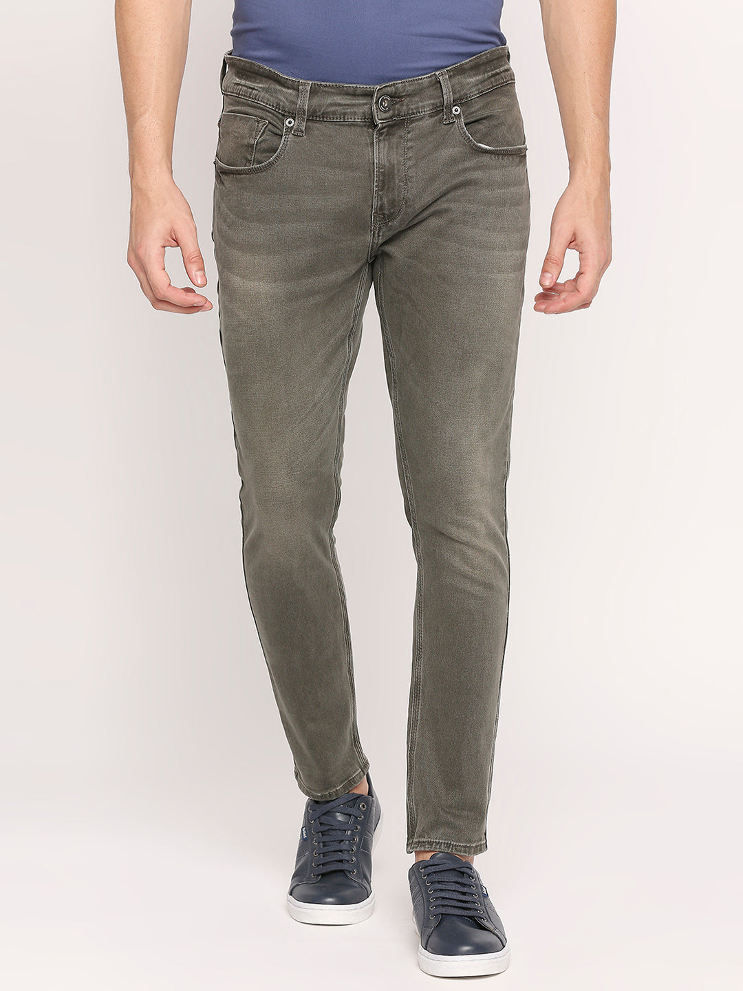 Spykar Light Olive Cotton Slim Fit Tapered Length Jeans For Men (Kano)