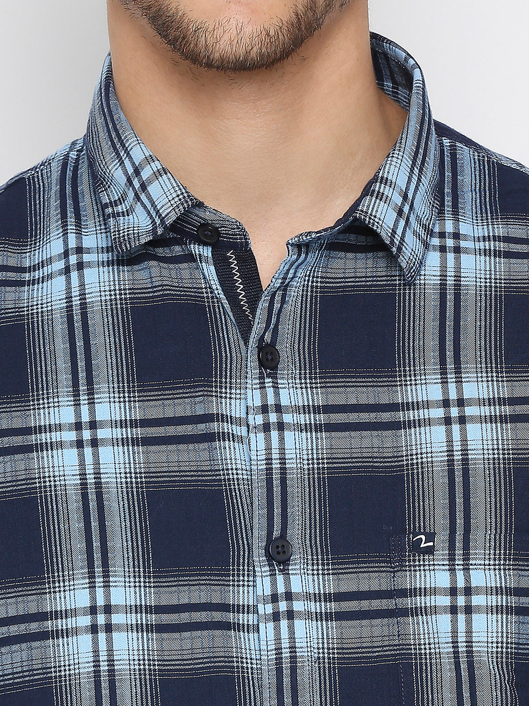 Spykar Indigo Blue Cotton Full Sleeve Checkered Shirt For Men