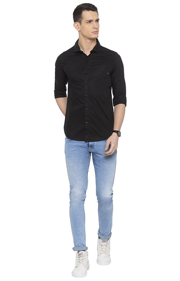 Spykar Black Linen Slim Fit Shirts For Men