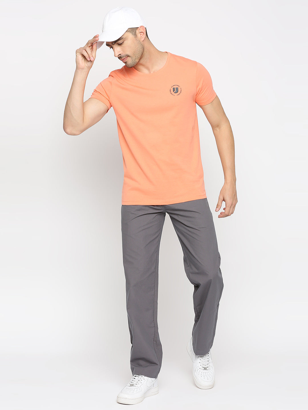 Men Premium Peach Cotton Round Neck Plain Tshirt- UnderJeans by Spykar