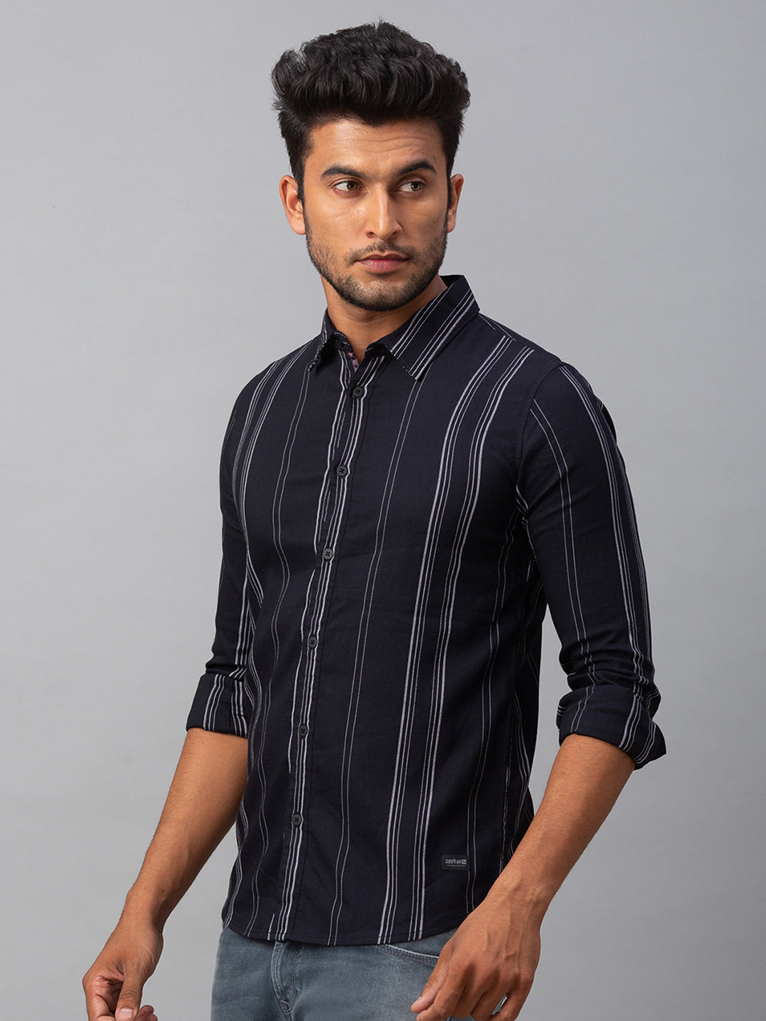 Spykar Men Black Cotton Slim Fit Shirt