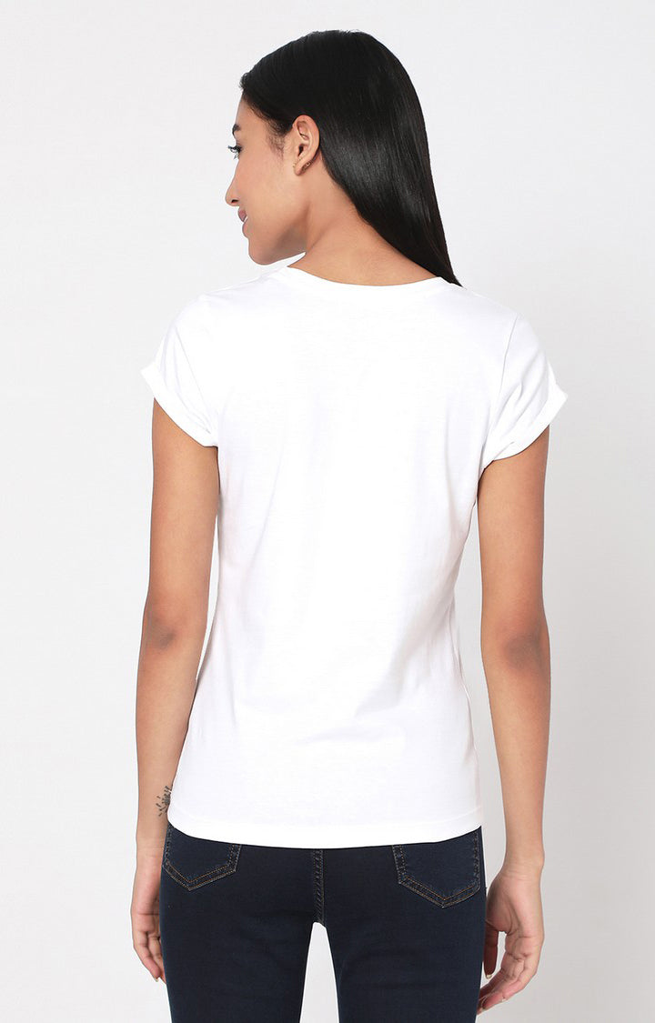 Spykar Women White Cotton Slim Fit Round Neck Crop T-Shirts