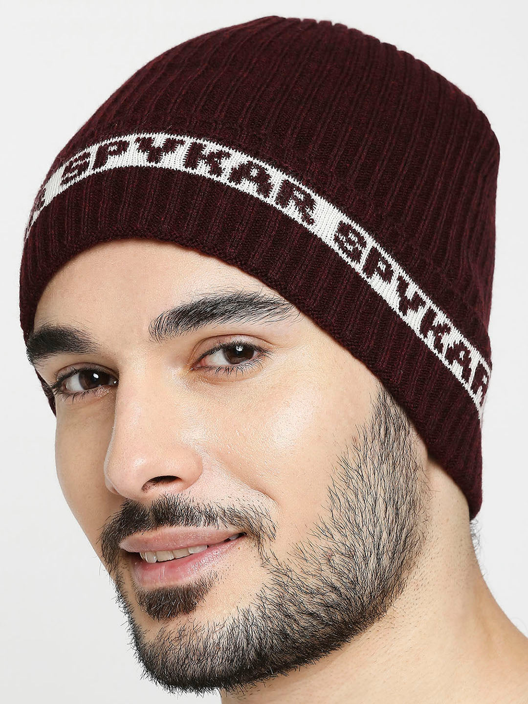 Spykar Wine Cotton Beanie Cap