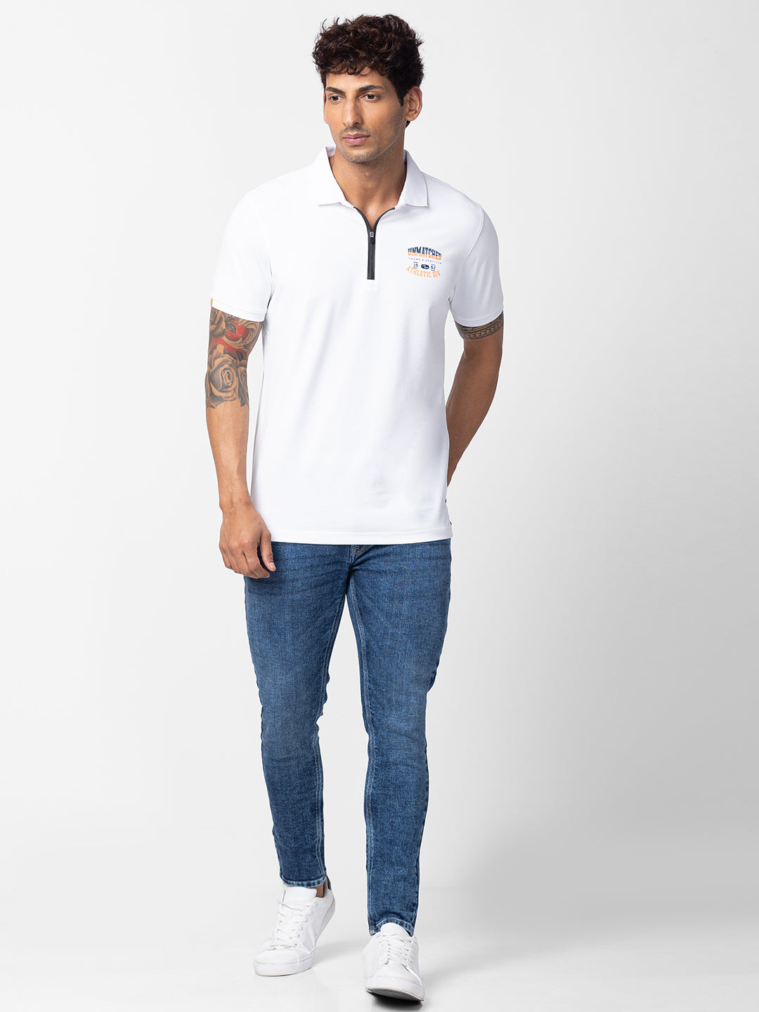 Spykar Men White Cotton Regular Fit Half Sleeve Plain Polo T-Shirt