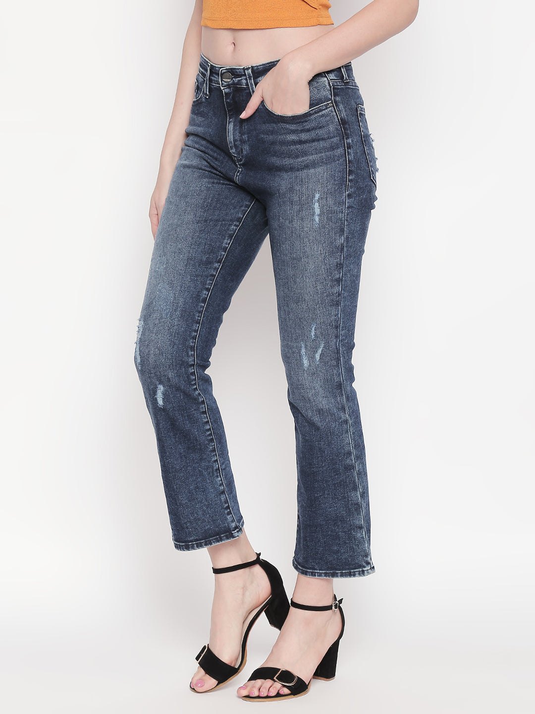 Spykar Dark Blue Cotton Flare Fit Jeans For Women (Elissa)