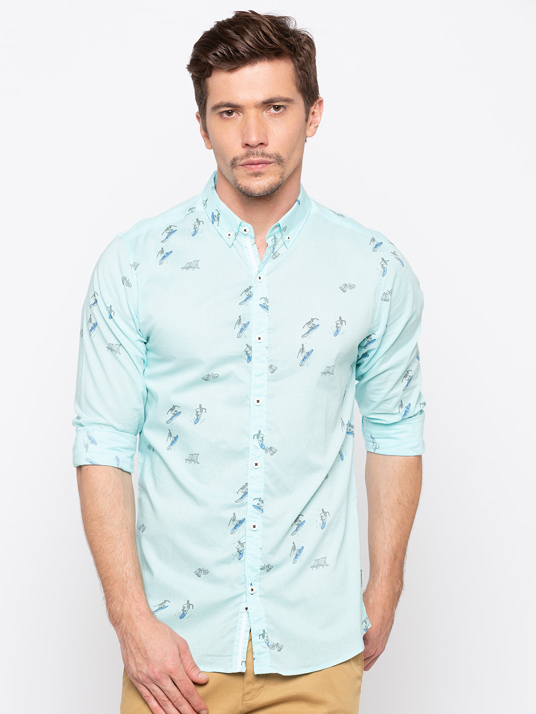 Spykar Men Aqua Printed Slim Fit Casual Shirt