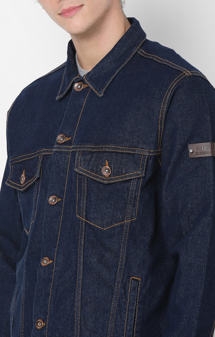 Spykar Navy Blue Full Sleeve Denim Jacket For Men