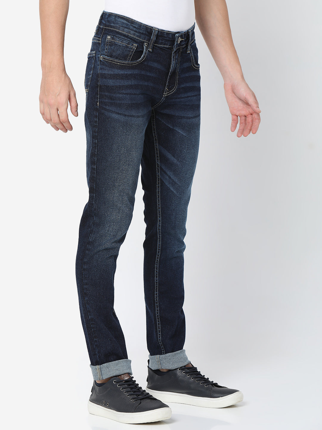 Spykar Men Dark Blue Cotton Slim Fit Narrow Length Jeans (Skinny)