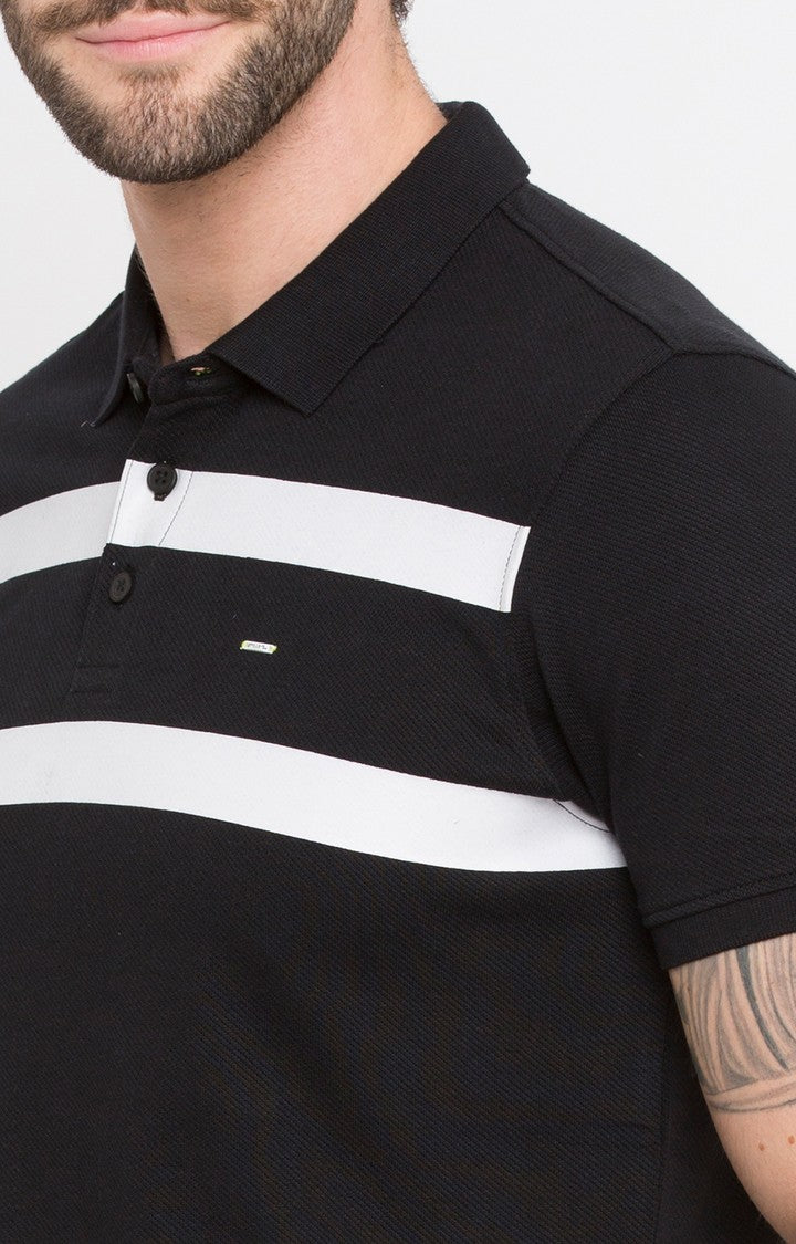 Spykar Black Solid Slim Fit Polo T-Shirt