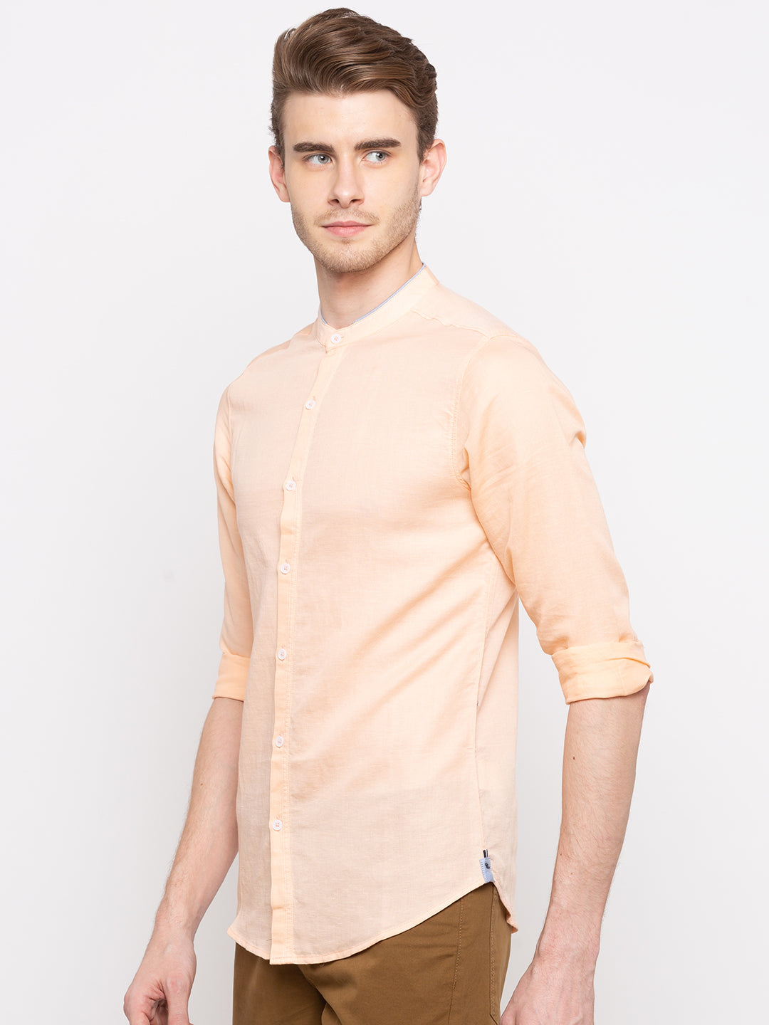 Spykar Men Peach Solid Slim Fit Casual Shirt