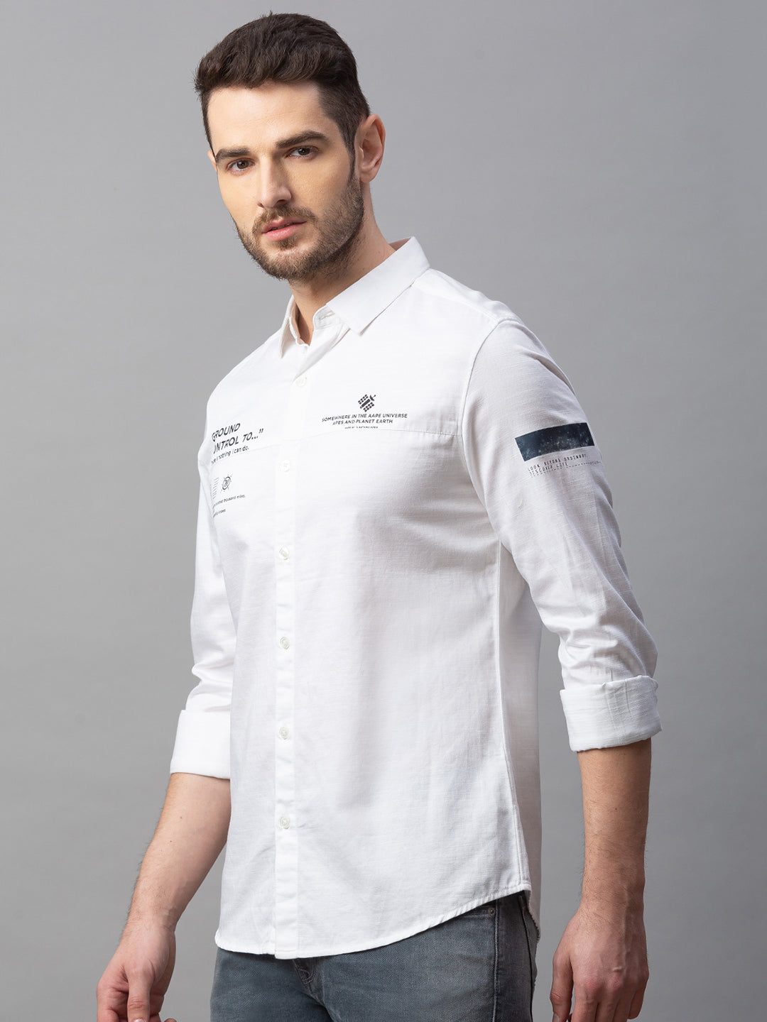 Spykar Men White Cotton Slim Fit Shirt (Slim)