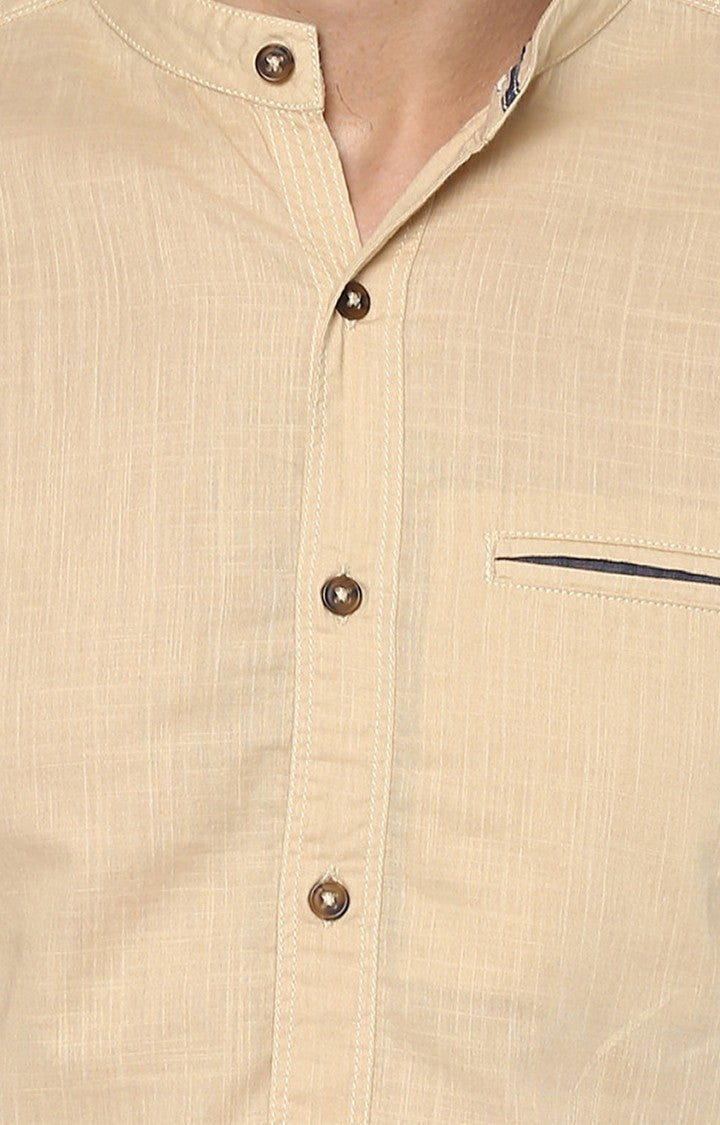 Spykar Men'S Beige Cotton Melange Casual Shirts